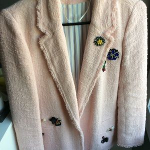 Baby Pink Tweed-Style Zara Blazer with Appliqués